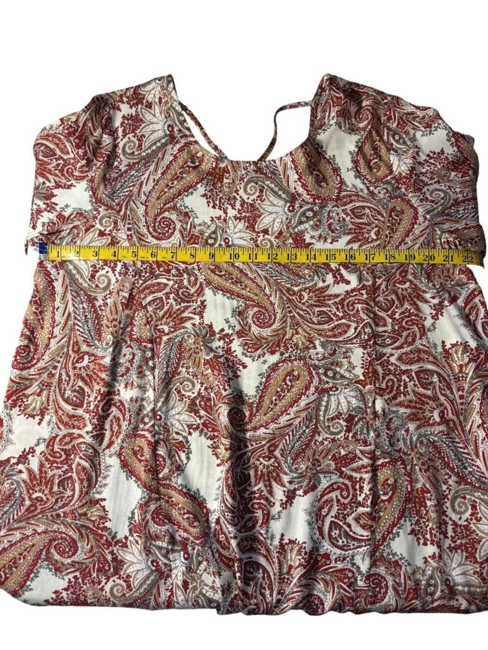 Paisley Print Bell Sleeve Tunic Top Open Back & Criss-Cross Detail Boho Style - Picture 5 of 10